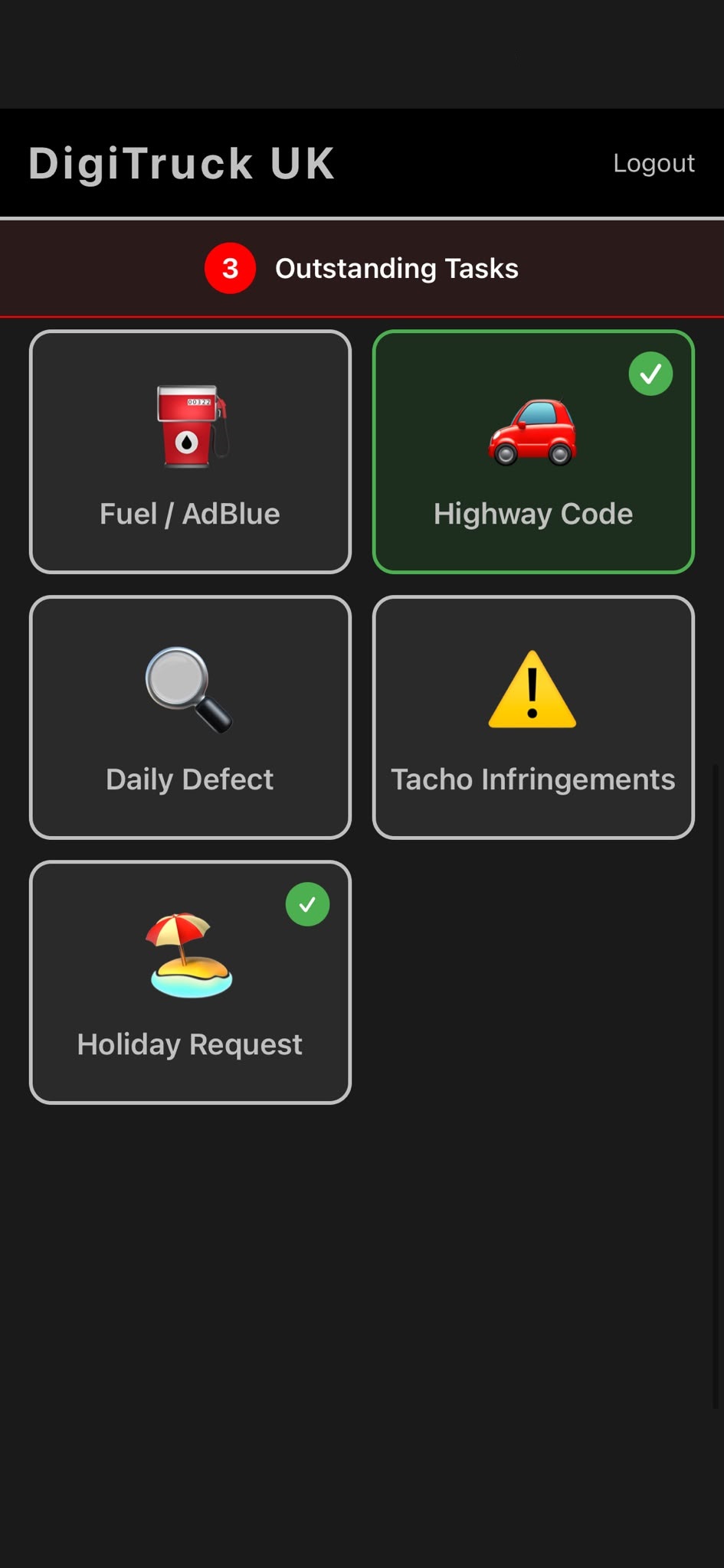 DigiTruck UK app compliance tasks